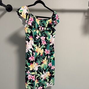 Tommy Bahama Black One-Shoulder Tropical Floral Dress